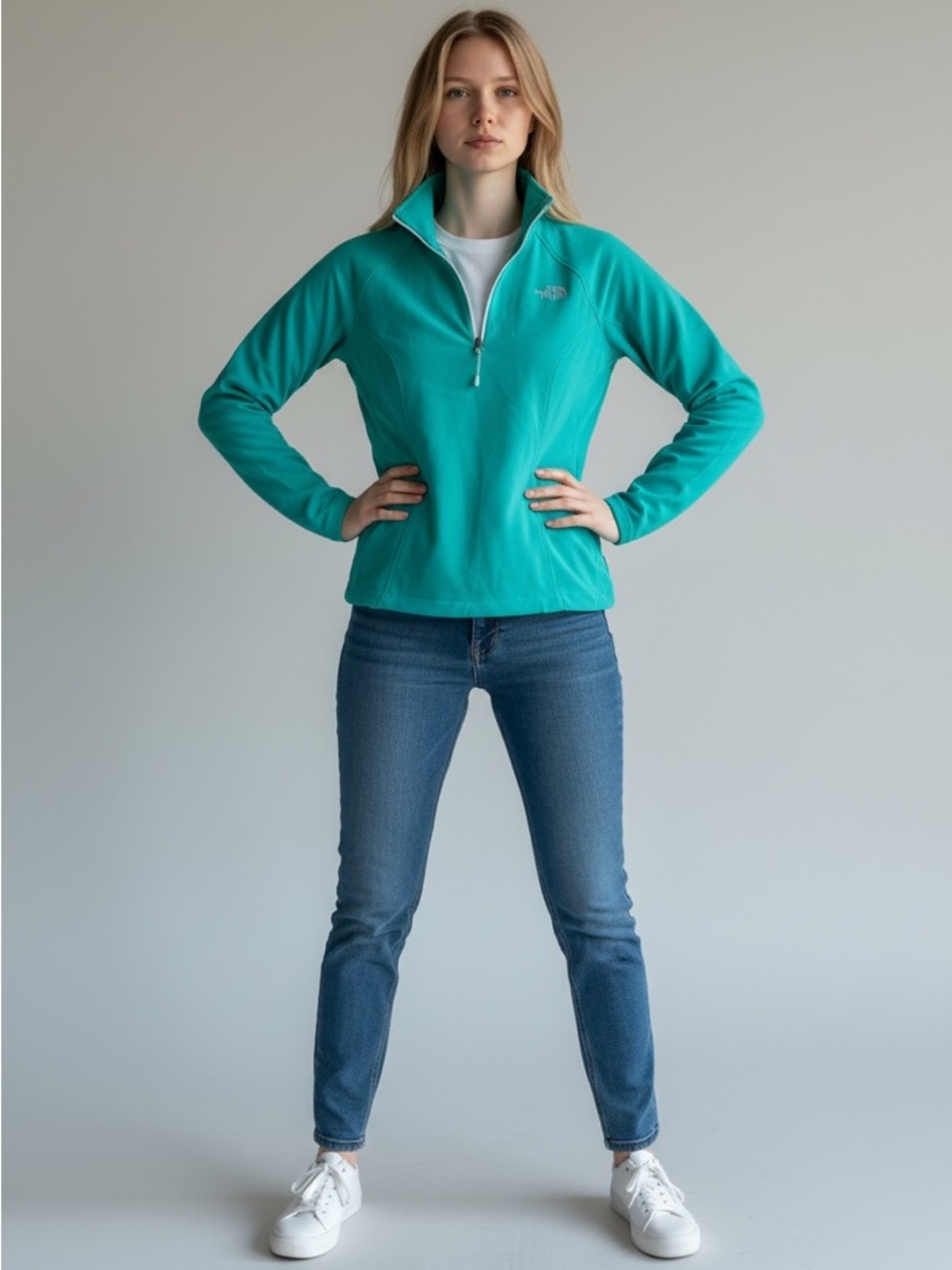 The North Face Women's TNF Apex 1/2 Zip Windbreaker Jacket Teal Green Medium - Picture 2 of 14
